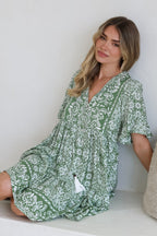 Mini Dress - Mandarin Collar Smock Dress
