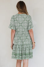 Mini Dress - Mandarin Collar Smock Dress