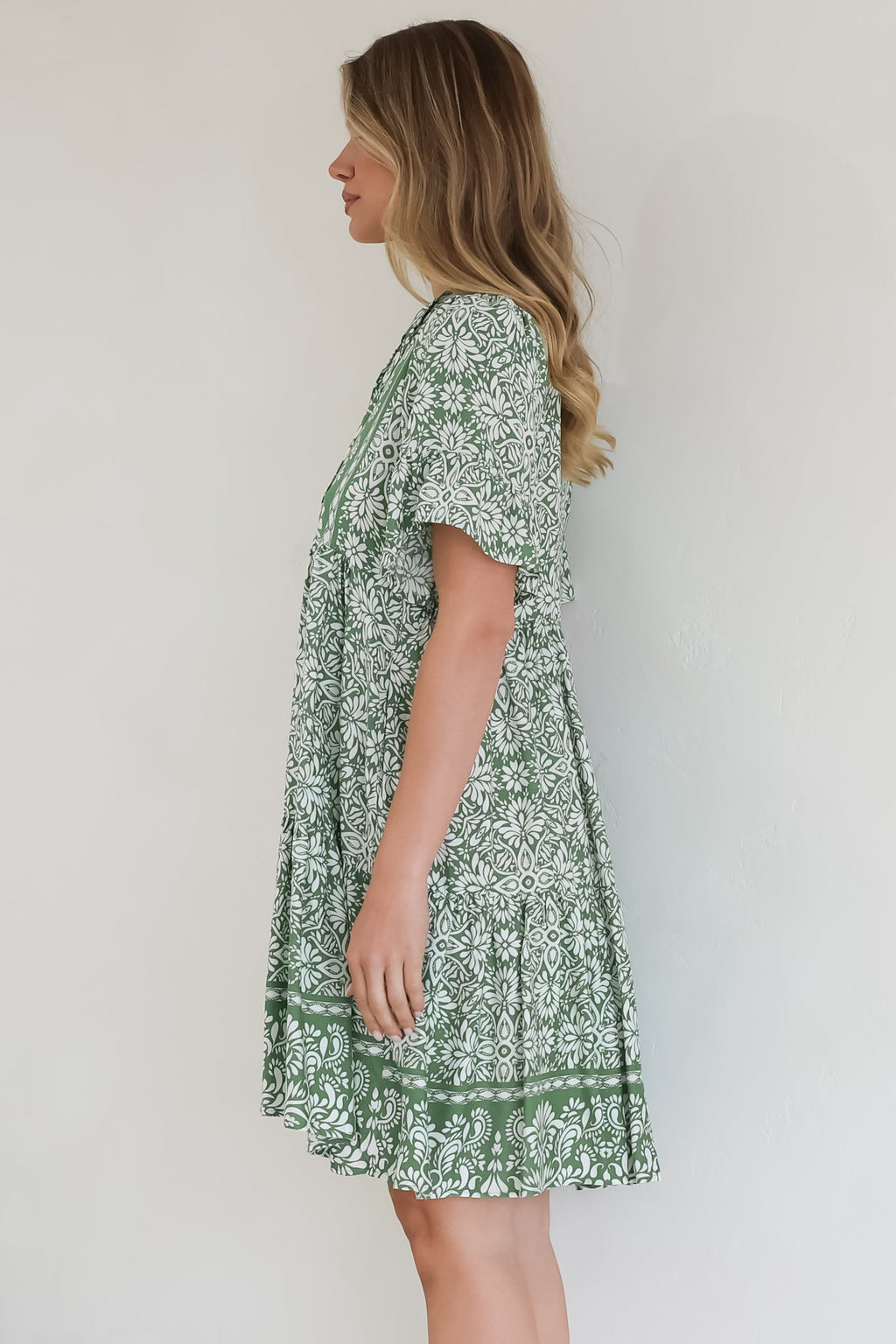 Mini Dress - Mandarin Collar Smock Dress