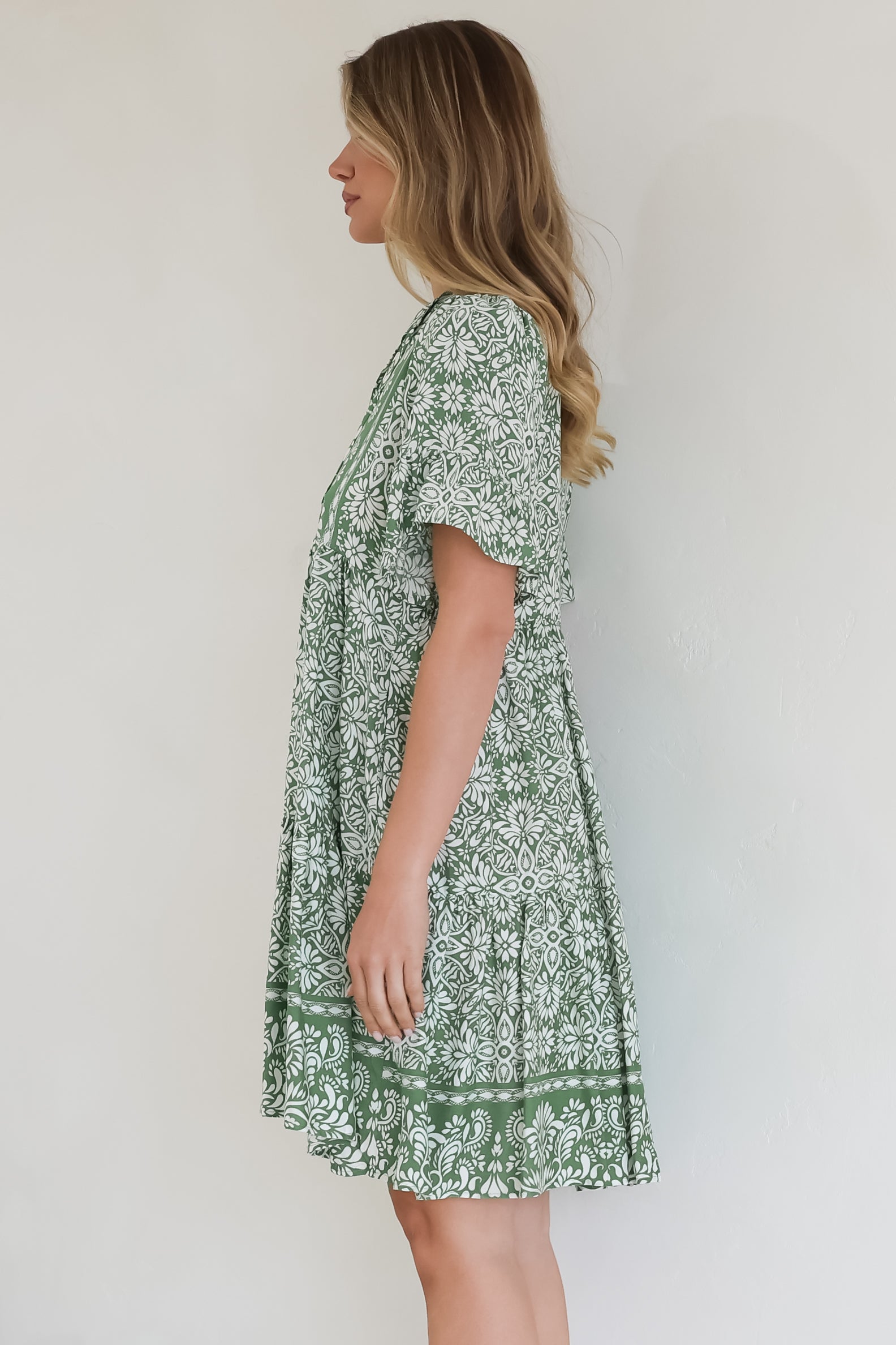 Mini Dress - Mandarin Collar Smock Dress
