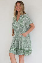 Mini Dress - Mandarin Collar Smock Dress