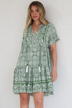 Mini Dress - Mandarin Collar Smock Dress
