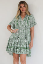 Mini Dress - Mandarin Collar Smock Dress