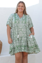 Mini Dress - Mandarin Collar Smock Dress