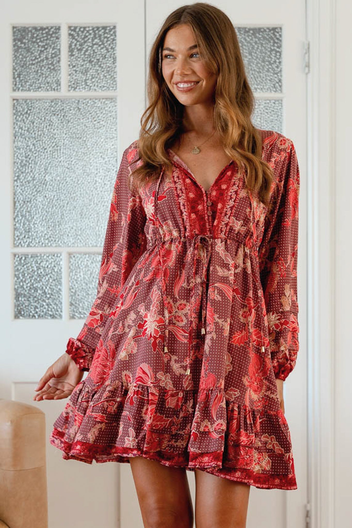 Mini Dress: Pull Tie Waist A Line Dress