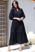 Maxi Dress - Mandarin Collar Tiered Dress