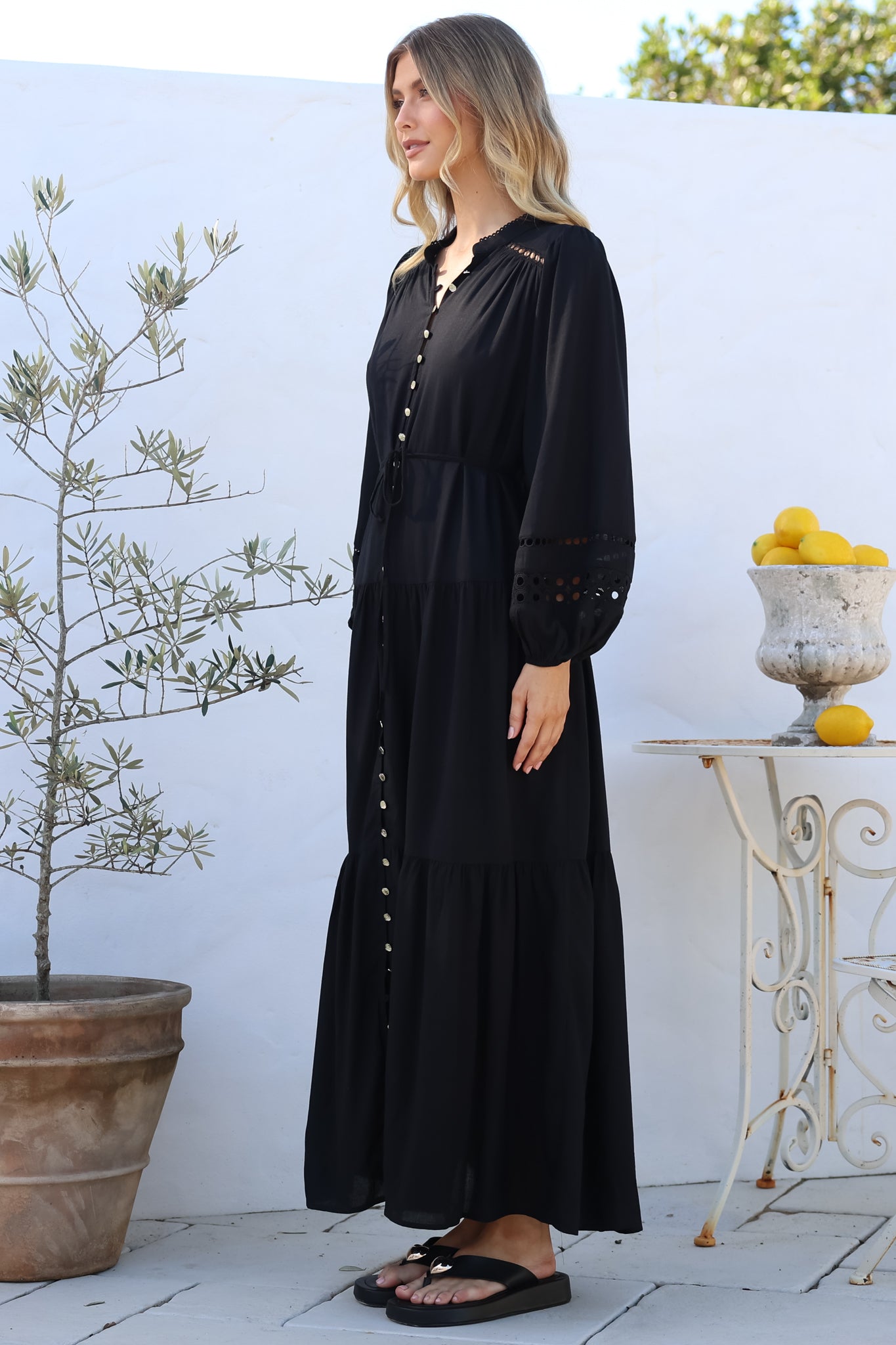 Maxi Dress - Mandarin Collar Button Down