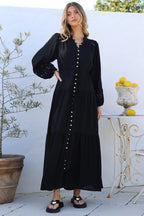 Maxi Dress - Mandarin Collar Button Down