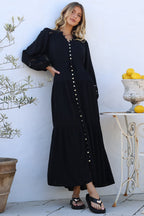 Maxi Dress - Mandarin Collar Button Down