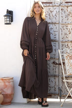 Maxi Dress - Mandarin Collar Button Down with Detachable Waist