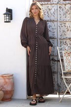 Maxi Dress - Mandarin Collar Button Down with Detachable Waist