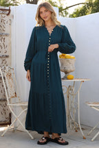 Maxi Dress Mandarin Collar Button Down with Detachable Waist