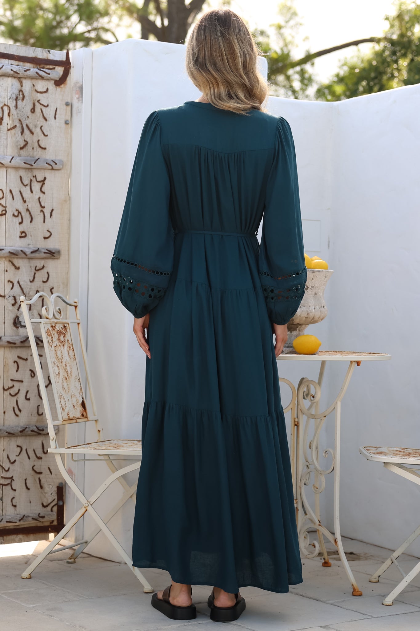 Maxi Dress Mandarin Collar Button Down with Detachable Waist