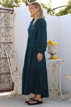 Maxi Dress Mandarin Collar Button Down with Detachable Waist