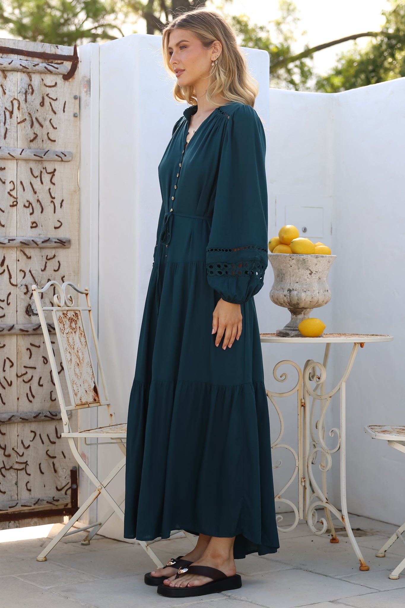 Maxi Dress Mandarin Collar Button Down with Detachable Waist