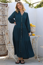Maxi Dress Mandarin Collar Button Down with Detachable Waist