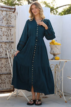 Maxi Dress Mandarin Collar Button Down with Detachable Waist