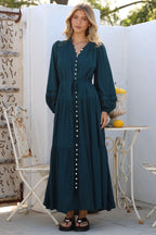 Maxi Dress Mandarin Collar Button Down with Detachable Waist