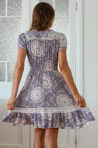 Mini Dress: Butterfly Cap Sleeve Button Down A Line Dress