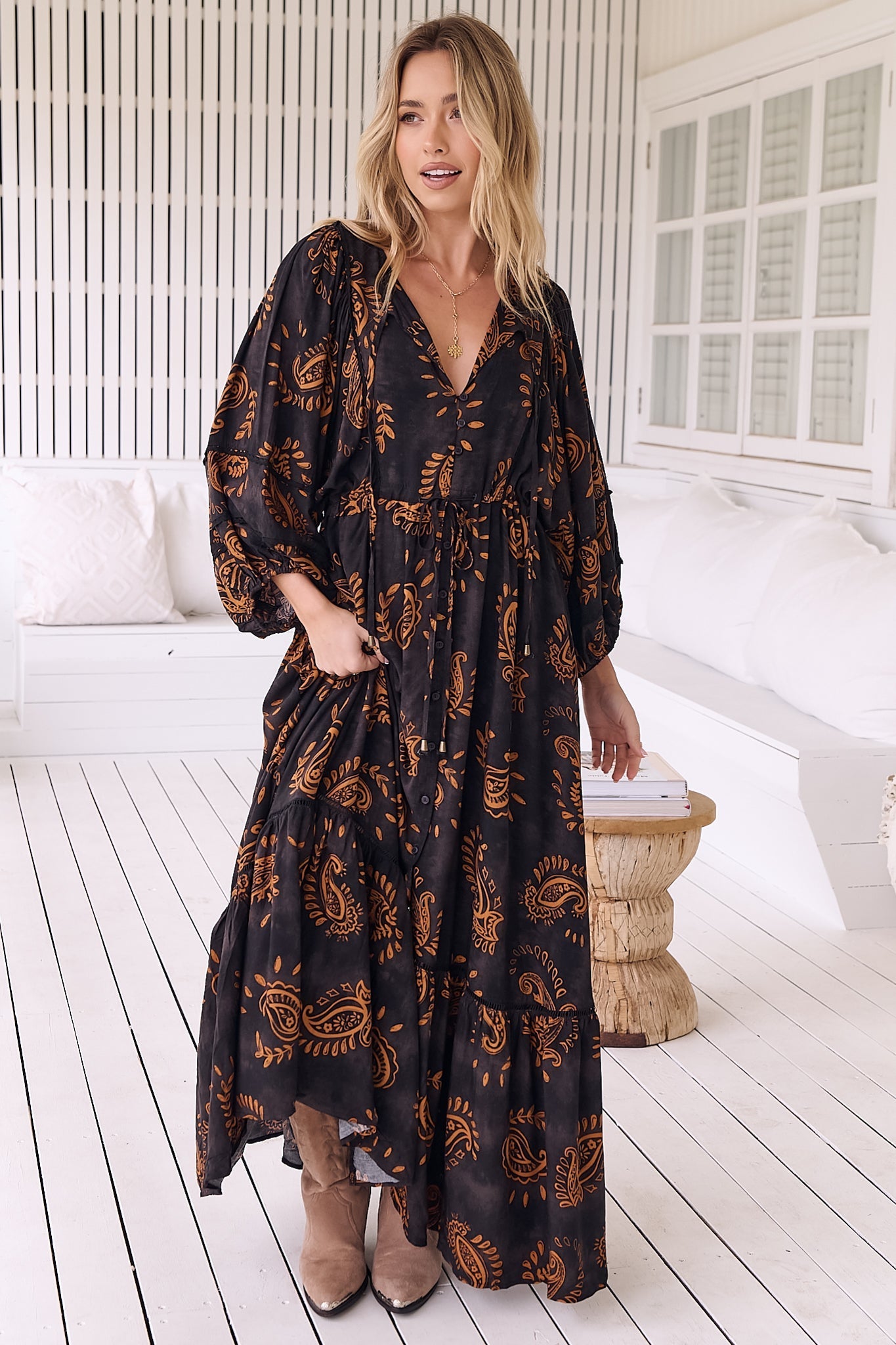 Maxi Dress: Batwing Sleeve Button Down Smock Dress