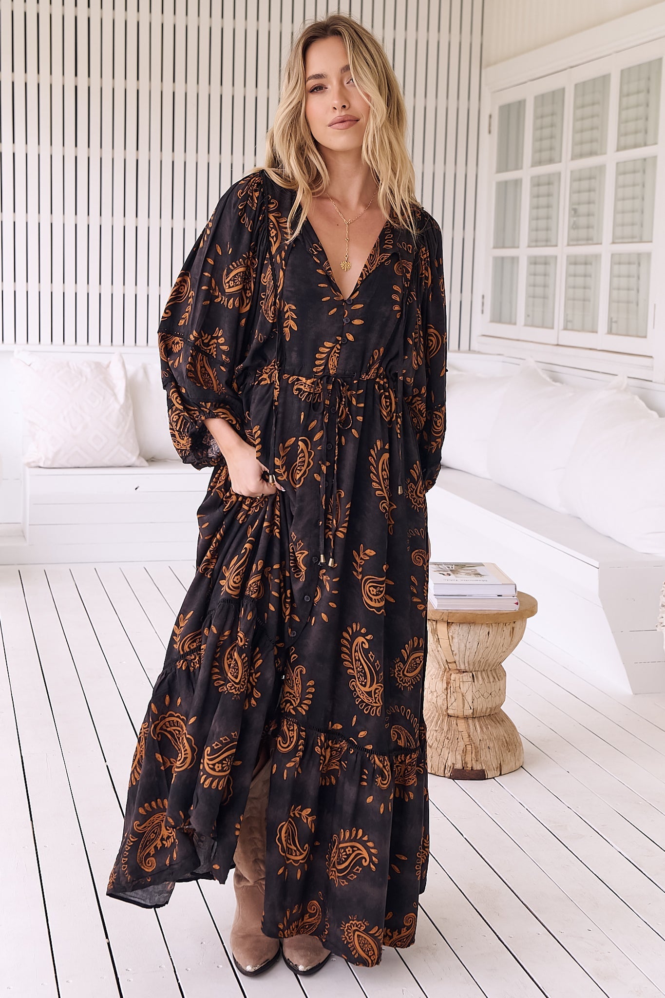 Maxi Dress: Batwing Sleeve Button Down Smock Dress