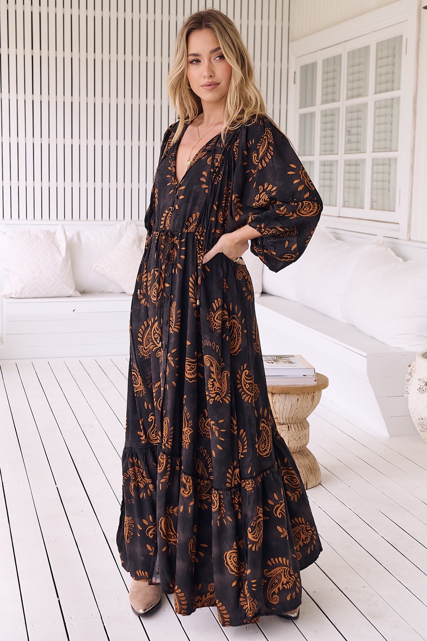 Maxi Dress: Batwing Sleeve Button Down Smock Dress