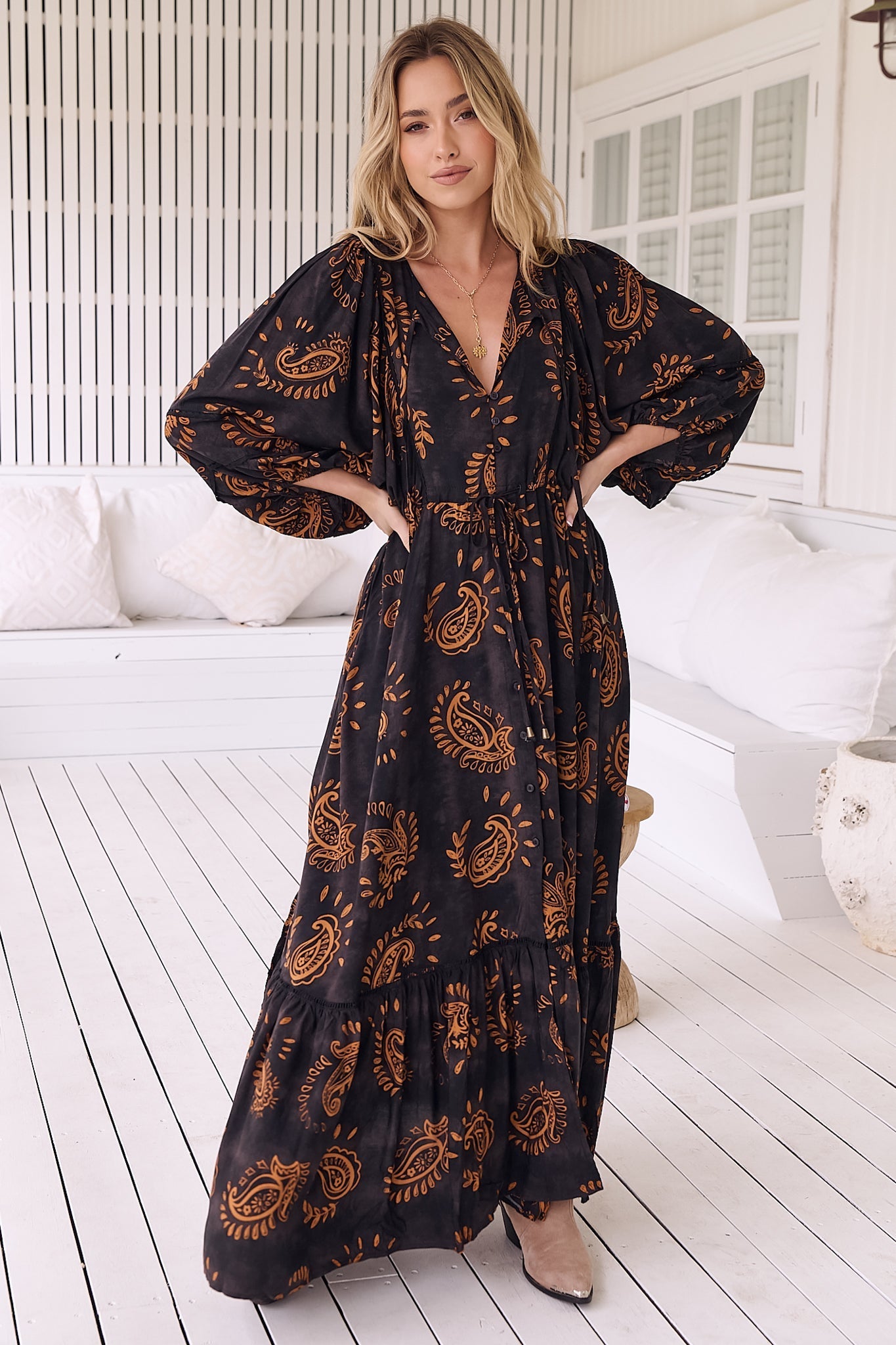 Maxi Dress: Batwing Sleeve Button Down Smock Dress