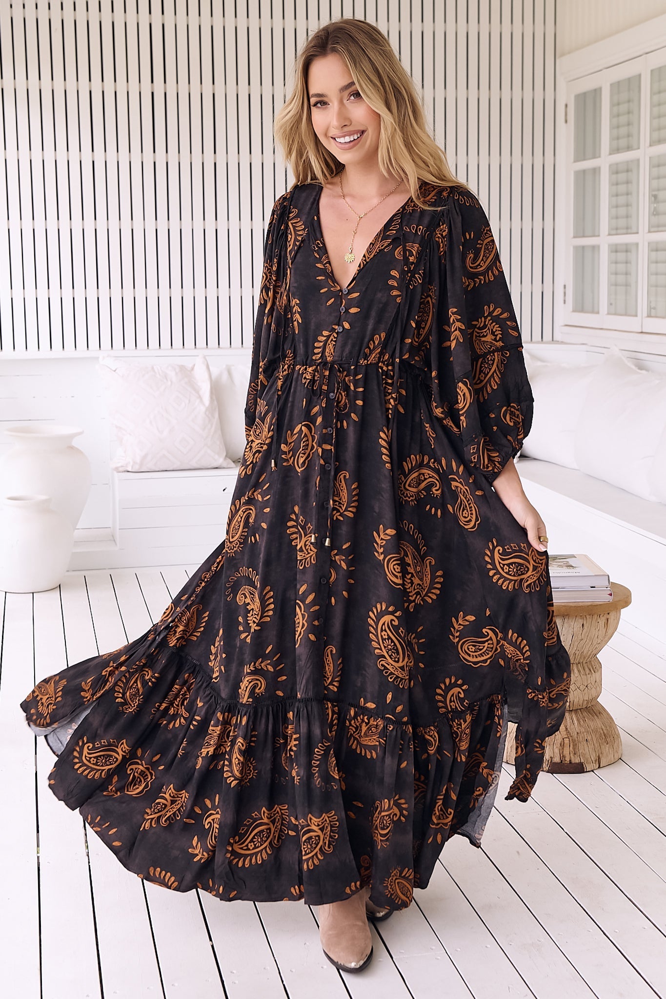 Maxi Dress: Batwing Sleeve Button Down Smock Dress