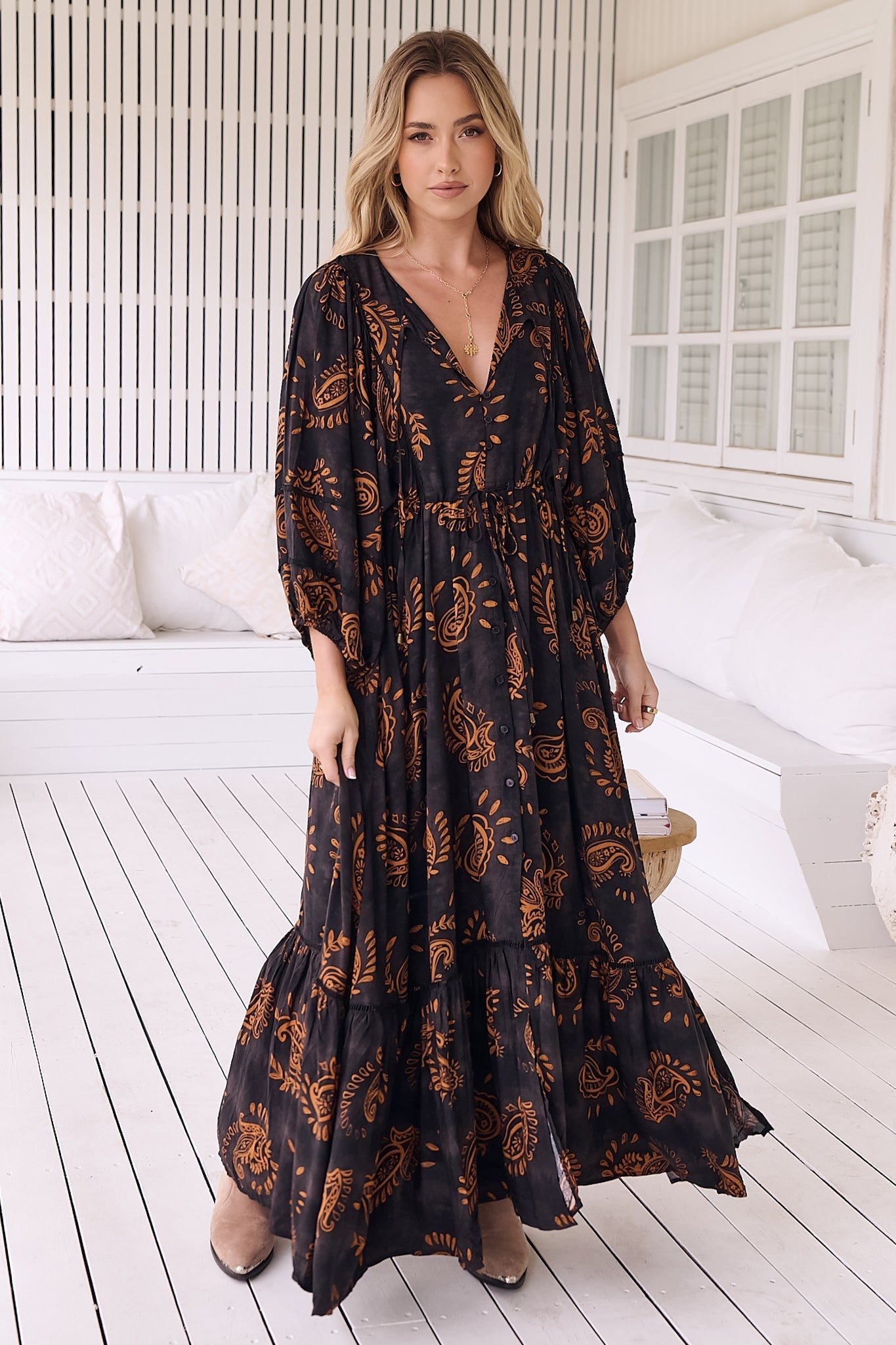 Maxi Dress: Batwing Sleeve Button Down Smock Dress