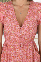 Mini Dress: Butterfly Cap Sleeve Button Down Dress