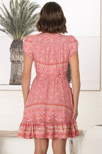 Mini Dress: Butterfly Cap Sleeve Button Down Dress