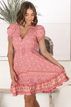 Mini Dress: Butterfly Cap Sleeve Button Down Dress