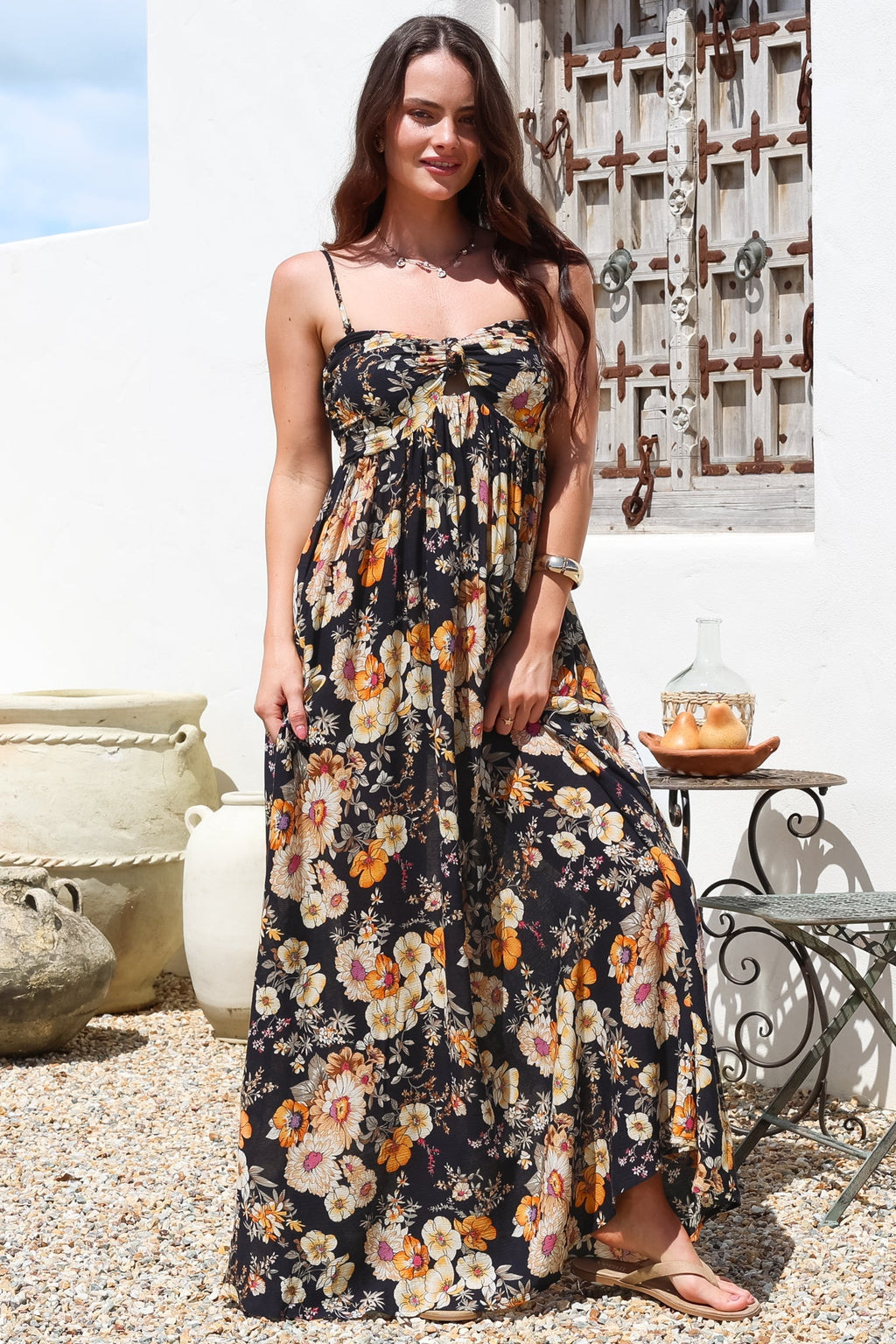 Maxi Dress - Twist Front Keyhole Detail Sun Dress