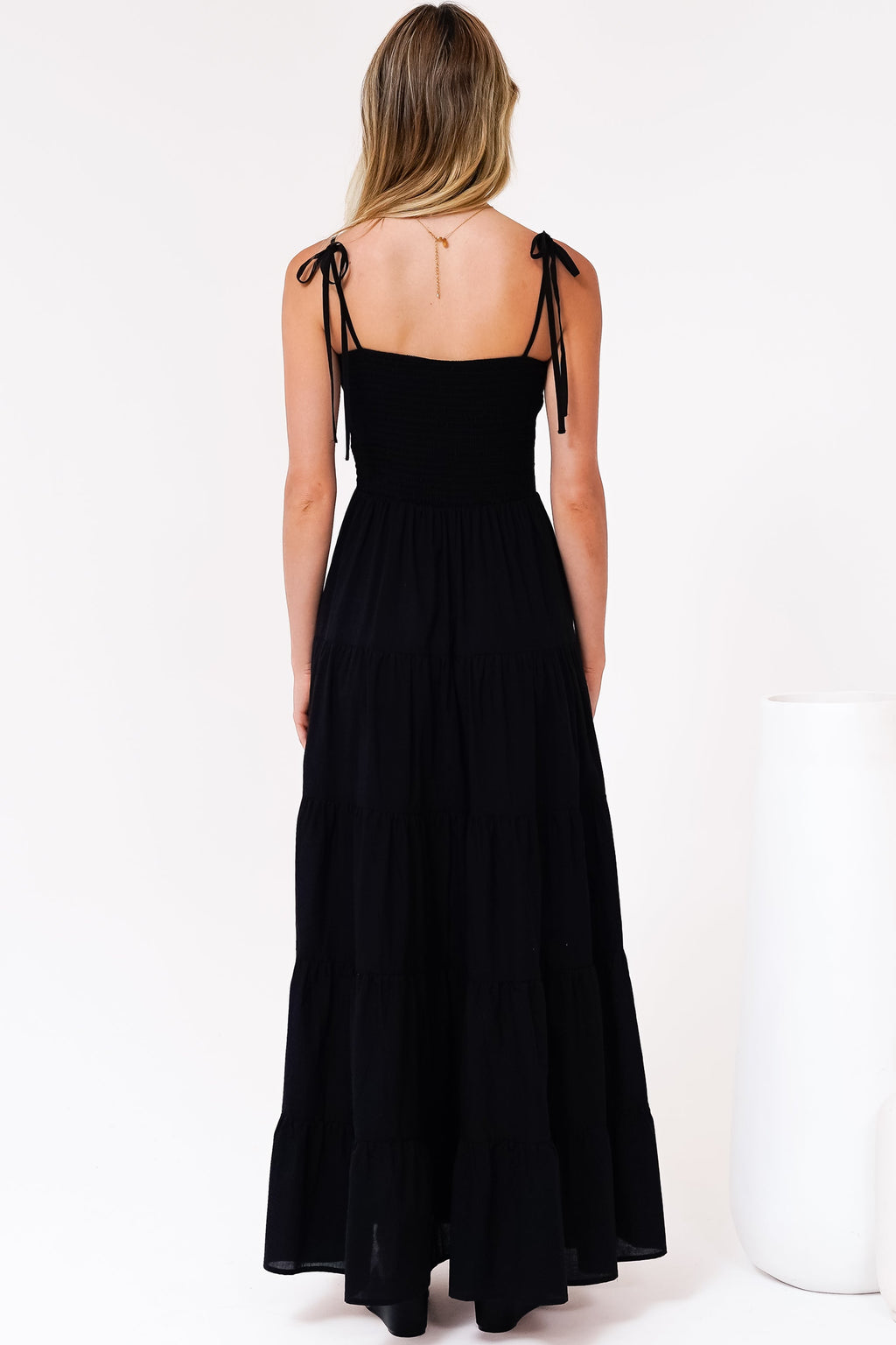 Maxi Dress - Tie Up Strap Tiered Sun Dress
