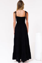 Maxi Dress - Tie Up Strap Tiered Sun Dress