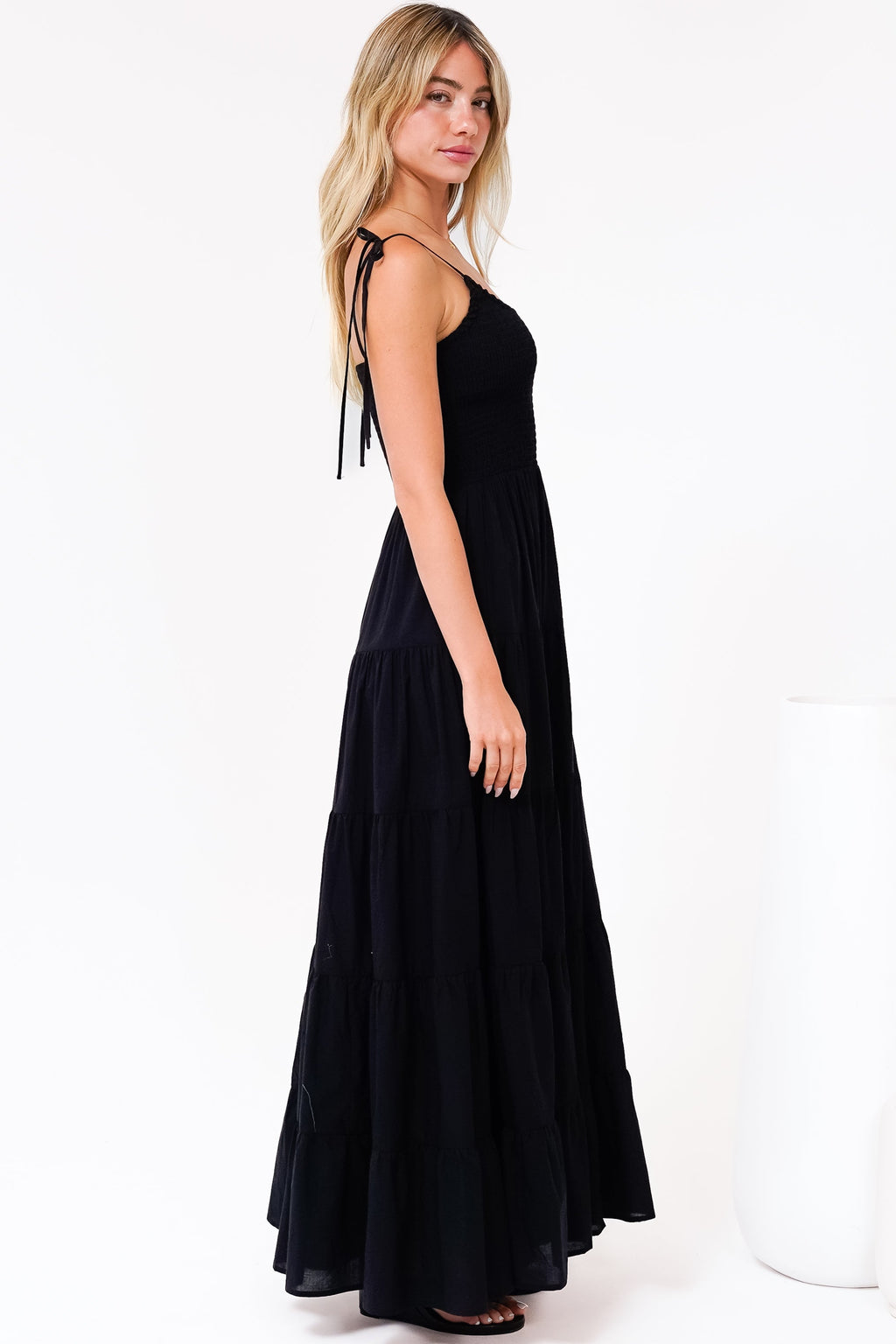 Maxi Dress - Tie Up Strap Tiered Sun Dress