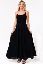 Maxi Dress - Tie Up Strap Tiered Sun Dress