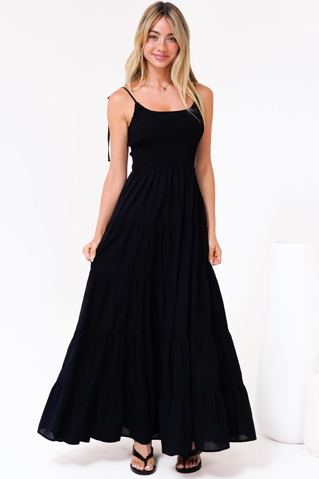 Maxi Dress - Tie Up Strap Tiered Sun Dress