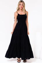Maxi Dress - Tie Up Strap Tiered Sun Dress
